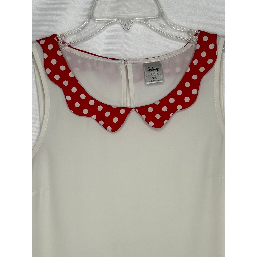 Disney‎ LC Lauren Conrad Sleeveless Blouse White Red Polka Dot Scallop Collar XS - Picture 6 of 8